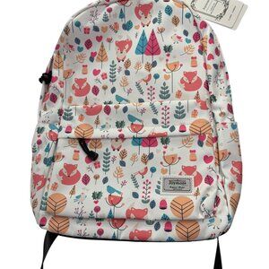 New NWT Backpack, Fox Bird Leaf Design.  Joymoze Brand White / Pink